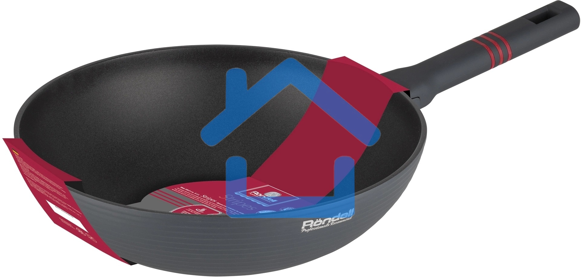 Сковорода ВОК (WOK) Rondell Stripes RDA-1618 круглая 28см покрытие: Xylan Plus ручка несъемная (без крышки) серый