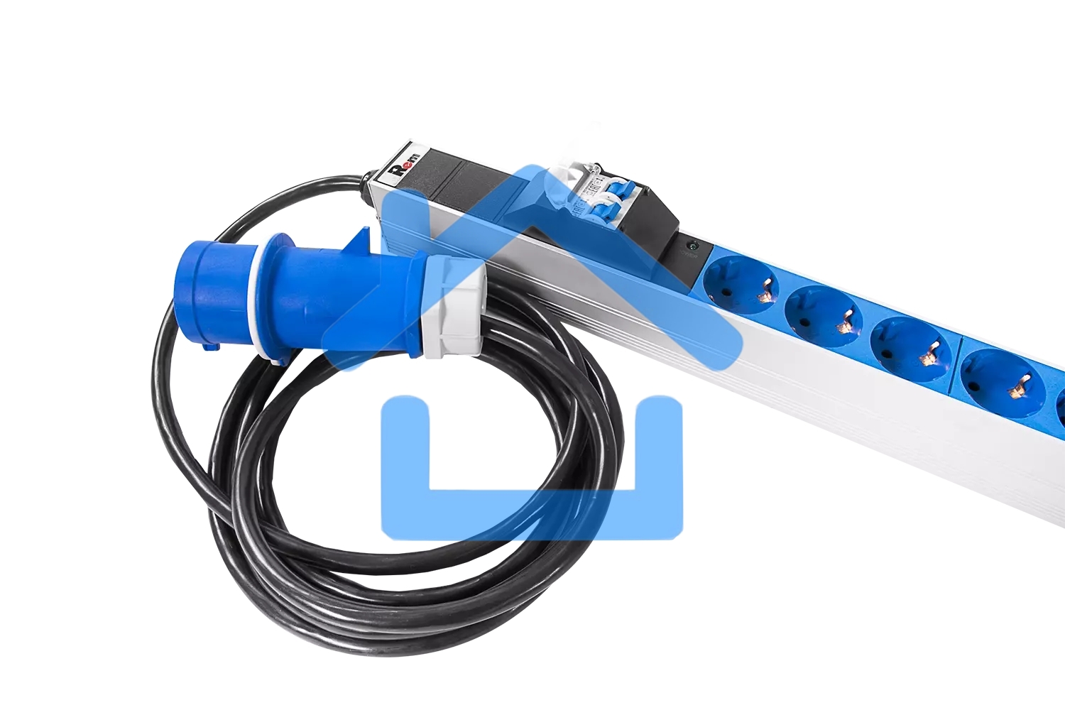 Блок силовых розеток Rem Rem-32, IEC 60320 С13, IEC 60320 С19 х 16, Shuko х 10, вход IEC 309, шнур 3 м, 1 463мм, однофазный 32А, автомат + индикатор, 