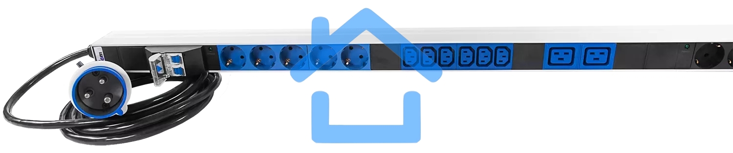 Блок силовых розеток Rem Rem-32, IEC 60320 С13, IEC 60320 С19 х 16, Shuko х 10, вход IEC 309, шнур 3 м, 1 463мм, однофазный 32А, автомат + индикатор, 