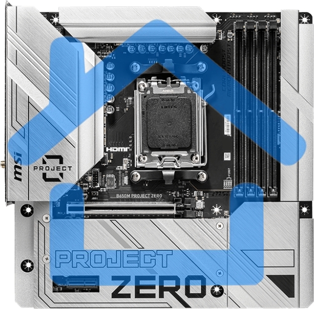 Материнская плата MSI B650M PROJECT ZERO, AM5, AMD B650, 4xDDR5, 4xSATA, 2xM.2, 1xPCIe 4.0 x16, 1xPCIe x1, 1xDP, 1xHDMI, 1x 2.5Gb LAN, 2xUSB-A 2.0, 2xUSB 3.2 Gen 1, 3xUSB 3.2 Gen 2, 3x3.5 мм, 7.1, mATX