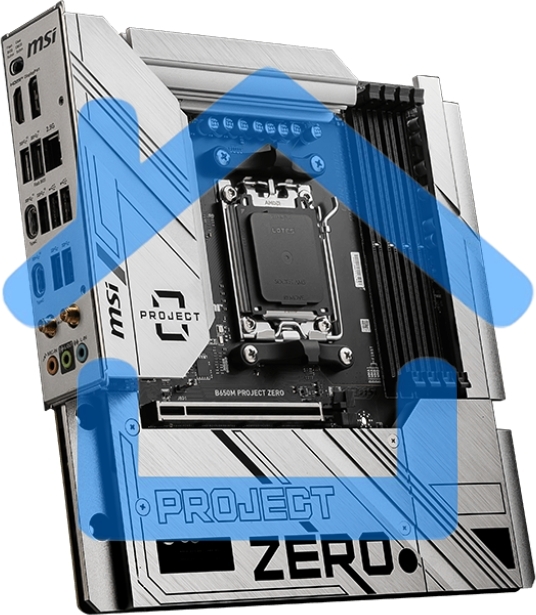 Материнская плата MSI B650M PROJECT ZERO, AM5, AMD B650, 4xDDR5, 4xSATA, 2xM.2, 1xPCIe 4.0 x16, 1xPCIe x1, 1xDP, 1xHDMI, 1x 2.5Gb LAN, 2xUSB-A 2.0, 2xUSB 3.2 Gen 1, 3xUSB 3.2 Gen 2, 3x3.5 мм, 7.1, mATX