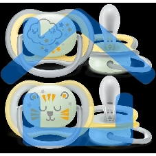 Пустышка для мальчиков Philips Avent ultra air night, с футляром для хранения и стерилизации, 2 шт, 18+ мес