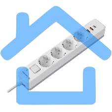 Удлинитель с сетевым фильтром Defender DFS 141, белый, 4розетки, USB+TypeC, 1.5 м.