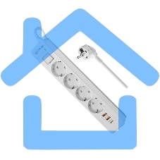 Удлинитель с сетевым фильтром Defender DFS 141, белый, 4розетки, USB+TypeC, 1.5 м.