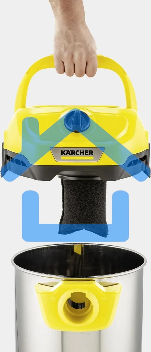 Строительный пылесос Karcher WD 2 Plus S V-15/4/18 желтый, 1000 Вт, уборка сухая/сбор воды, пылесборник мешок/контейнер, 15 л
