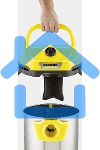 Строительный пылесос Karcher WD 2 Plus S V-15/4/18 желтый, 1000 Вт, уборка сухая/сбор воды, пылесборник мешок/контейнер, 15 л