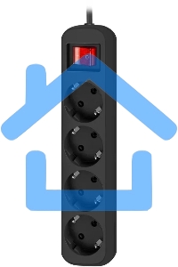 Удлинитель Defender G450 черный, 5 м, EURO, 4 розетки, 2200 Вт