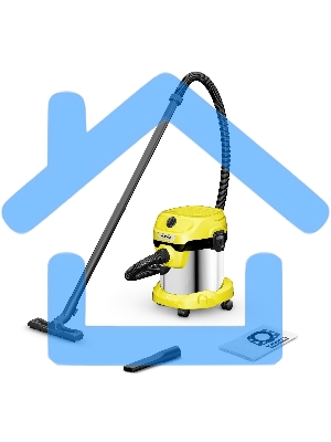 Строительный пылесос Karcher WD 2 Plus S V-15/4/18 желтый, 1000 Вт, уборка сухая/сбор воды, пылесборник мешок/контейнер, 15 л