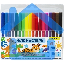 Фломастеры Silwerhof Веселые друзья 7.2мм 125мм, круглый корпус, вентилируемый колпачок, 18 цветов, пакет с европодвесом