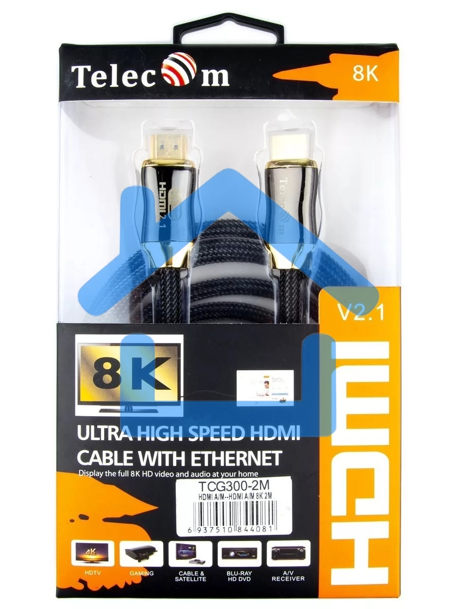 Кабель HDMI 19M/M,ver. 2.1, 8K@60 Hz 2m метал разъемы, нейлоновая оплетка Telecom <TCG300-2M>