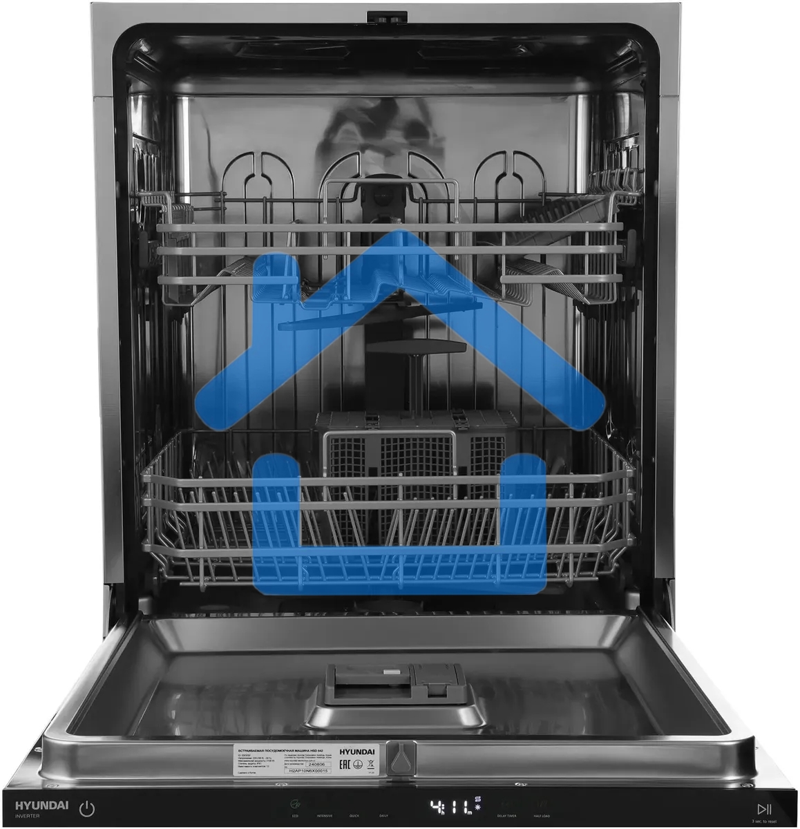 Встраиваемая посудомоечная машина Hyundai HBD 642, нержавеющая сталь, 59.8 см, 13 компл., 49 дБ, класс A++