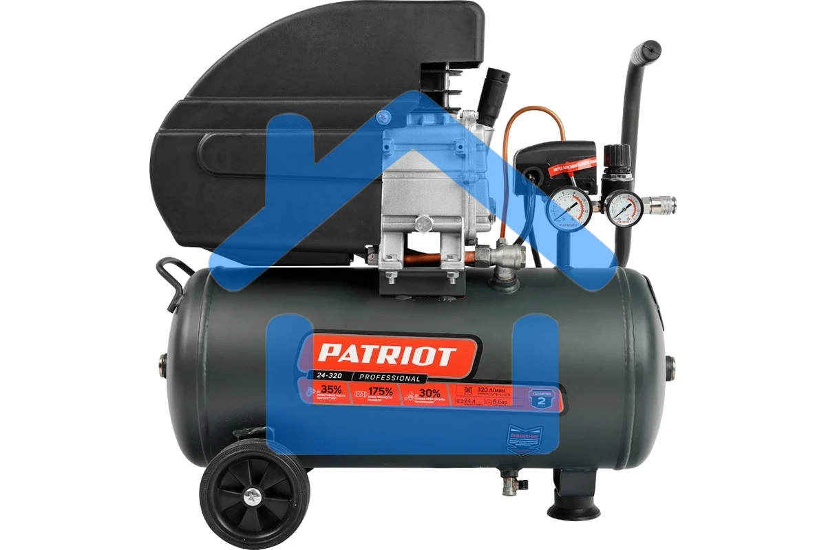 Компрессор Patriot поршневой масляный Professional 24-320, 320 л/мин, 8 бар, 2000 Вт, 24 л, быстросъемный 1/4