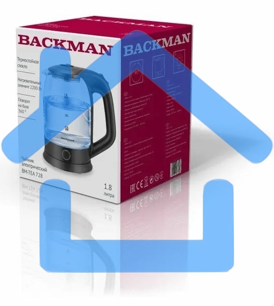 Чайник электрический BACKMAN BM-TEA 728 1.8 л, 2200 Вт, черный