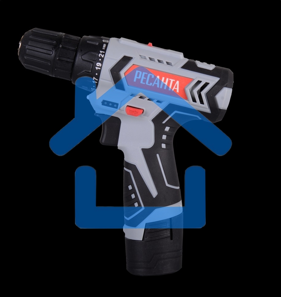 Дрель-шуруповерт Ресанта ДА-12-2ЛК 75/14/2, Аккумуляторная, 12В, 2 АКБ, Кейс