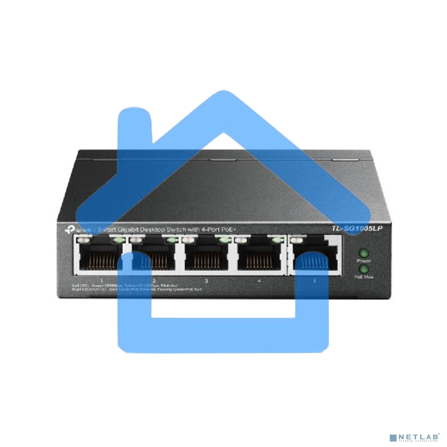 Коммутатор TP-Link 5-Port Gigabit Unmanaged Switch with 4-Port PoE+, metal case, desktop mount, PoE budget 40W.
