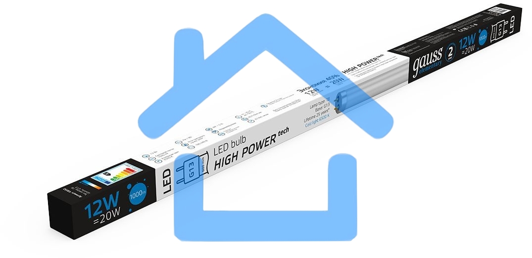 Лампа светодиодная Gauss Elementary T8 12Вт 6500К G13 1000лм 600мм стекло