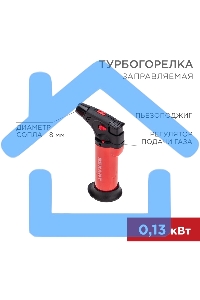Турбо горелка GT-11, заправляемая, красная Rexant