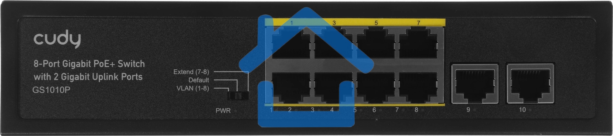 Коммутатор Cudy 8 RJ-45 10/100/1000M PSE ports +2 RJ45 10/100/1000 Uplink Port Unmanaged PoE+ Switch 120W, CCTV/VLAN mode support, long distance:250M at CCTV mode. 802.3af/at standard, Aternative 1/2(+),3/6(-), Rack-mountable Steel Case, Watchdog, 120W in