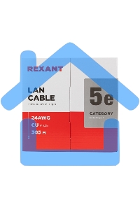 Кабель витая пара Rexant LIGHT U/UTP, категория 5e, ZH нг(А)-HF, 4PR, 24AWG, внутренний, серый, 305 м