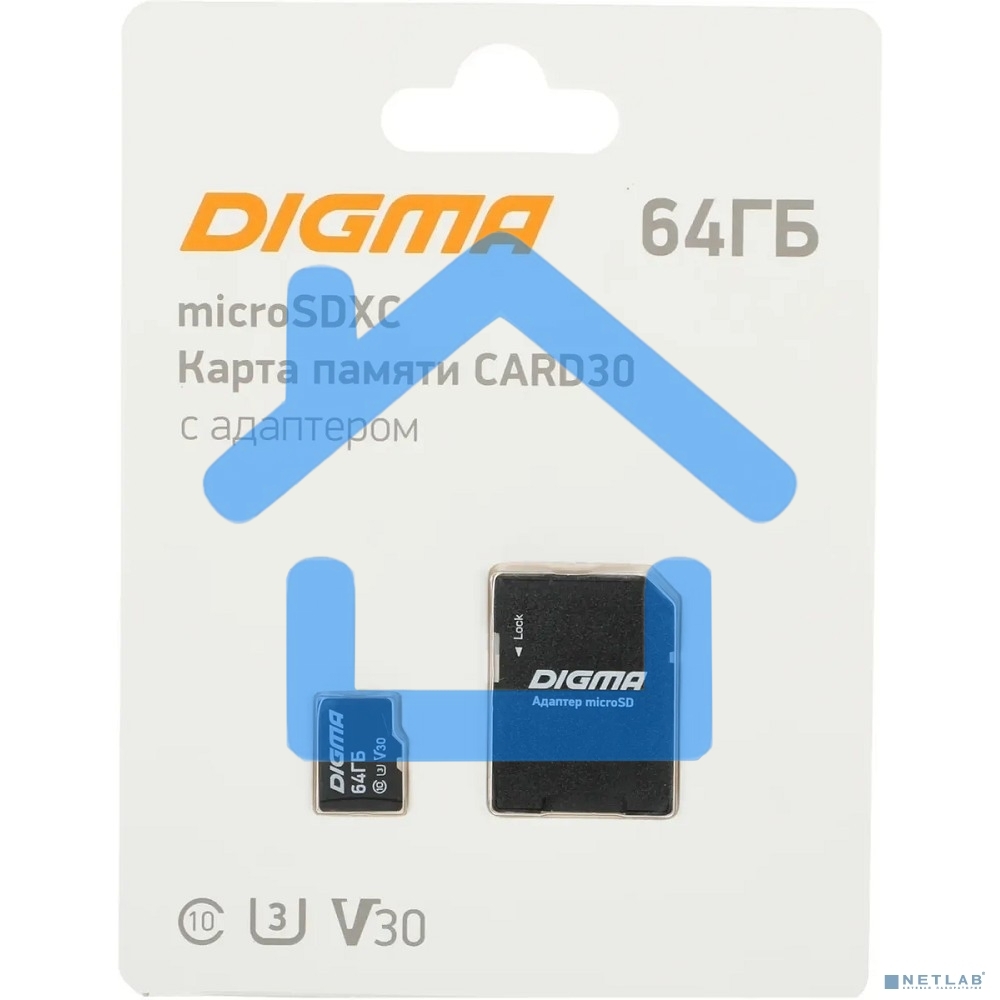 Флеш карта microSDXC 64Gb Class10 Digma CARD30 + adapter