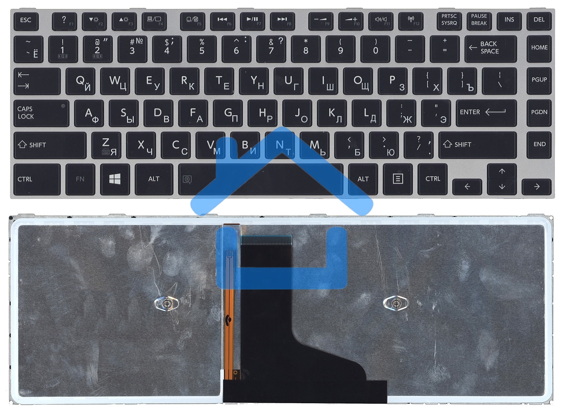 Клавиатура для ноутбука Toshiba M40T черная с серой рамкой и подсветкой