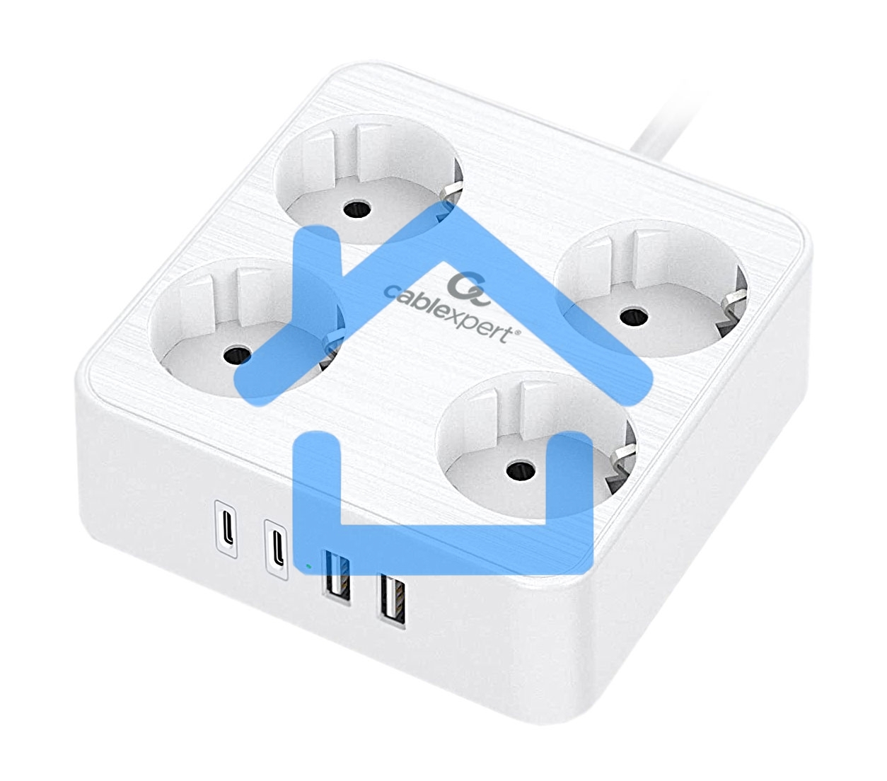 Сетевой фильтр Cablexpert Plate, PLT-4-C2U2-W-3, 4р, 10А, 2xType-C PD, 20Вт, 2xUSB, 2.4A, 3м, ур.защиты 4+, белый, коробка