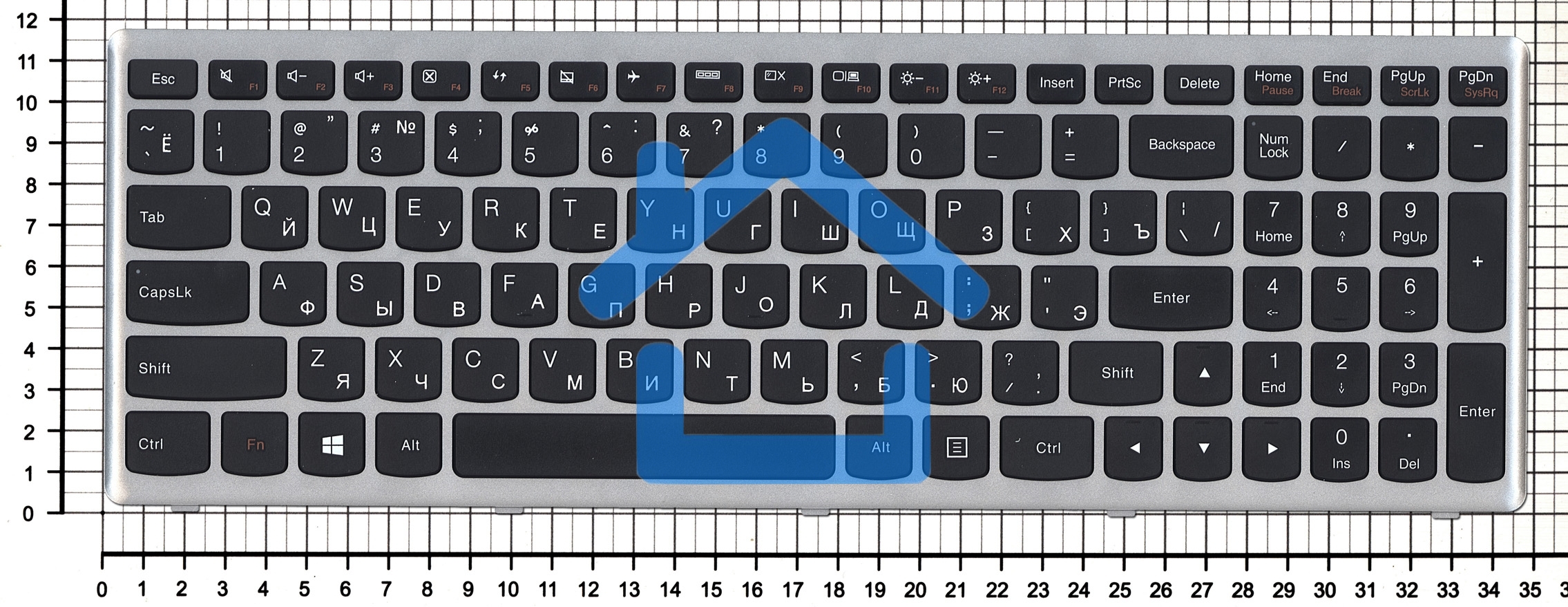 Клавиатура для ноутбука Lenovo IdeaPad U510 Z710 черная с серебристой рамкой