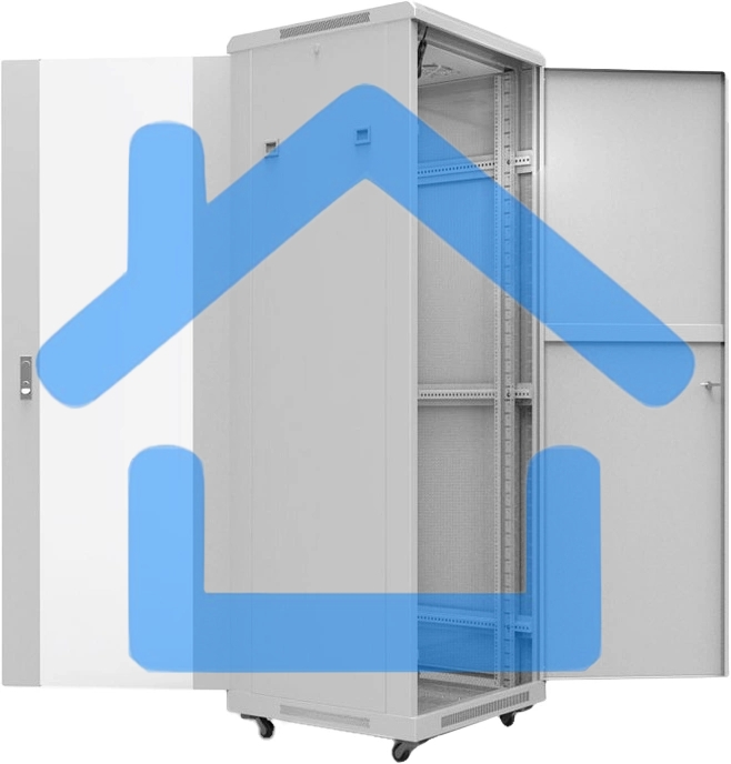 Напольный шкаф Rexant серии Standart 42U 600х800 мм, передняя дверь стекло, задняя дверь металл, RAL 7035 (состоит из 2 частей)