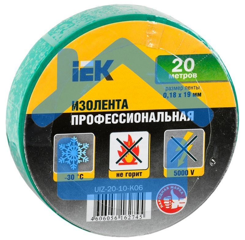 Изолента Iek UIZ-20-10-K06 0,18х19 мм зеленая 20 метров ИЭК