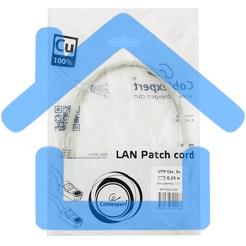 Патч-корд медный UTP Cablexpert PP10-0.25M кат.5, 0.25м, литой, многожильный (серый)