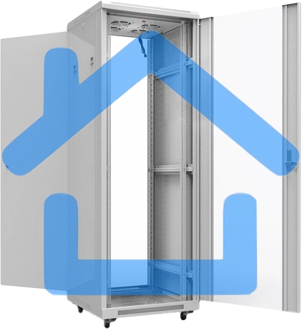 Напольный шкаф Rexant серии Standart 42U 600х800 мм, передняя дверь стекло, задняя дверь металл, RAL 7035 (состоит из 2 частей)