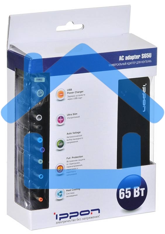 Блок питания Ippon S65U автоматический 65W 15V-19.5V 8-connectors 4.3A 1xUSB 2.1A от бытовой электросети LED индикатор