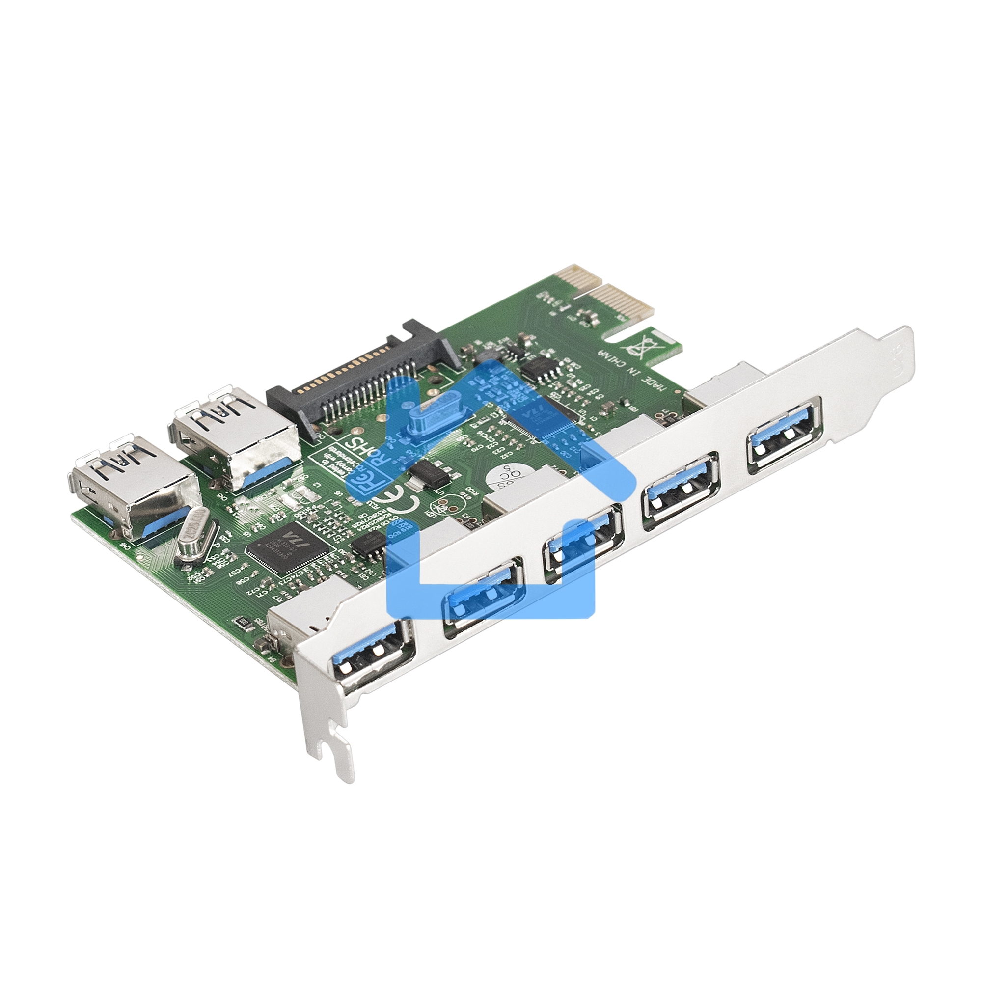 Контроллер ExeGate EXE-317 PCI-E 2.0, 5*USB 3.0 ext + 2*USB 3.0 int, разъем доп.питания (OEM)