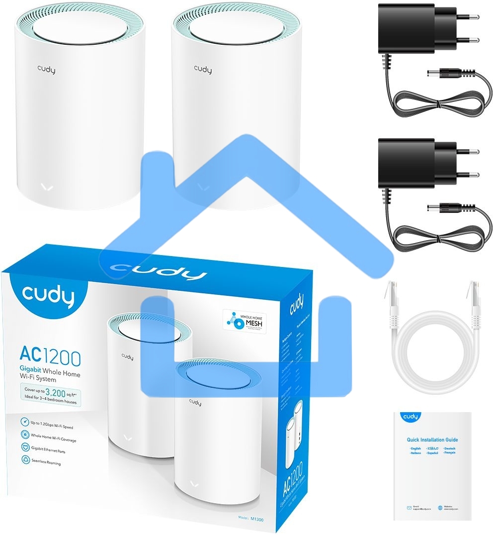 Бесшовный Mesh роутер Cudy M1300 (M1300 2-PACK) AC1200 10/100/1000BASE-TX/Wi-Fi белый (упак.:2шт)