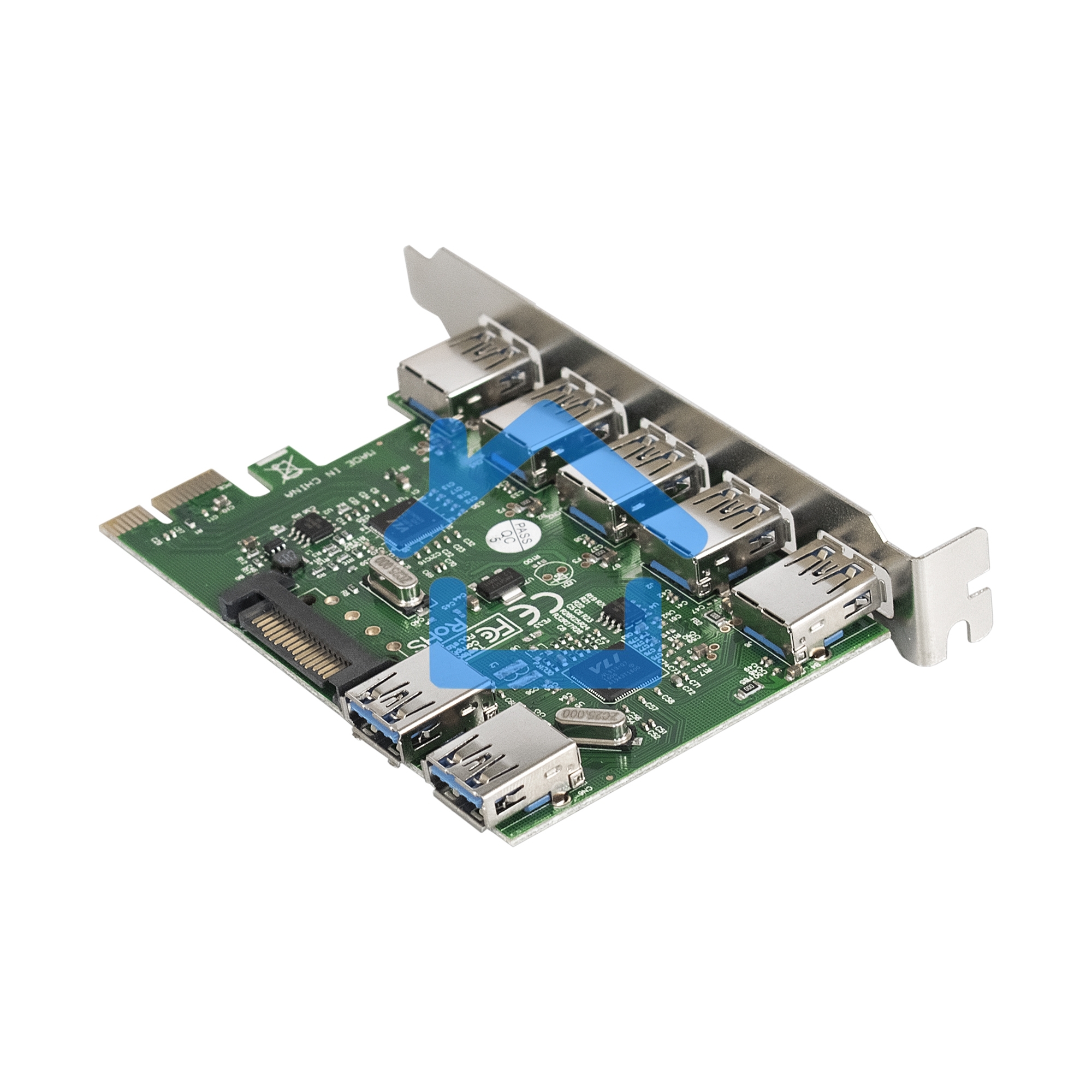Контроллер ExeGate EXE-317 PCI-E 2.0, 5*USB 3.0 ext + 2*USB 3.0 int, разъем доп.питания (OEM)