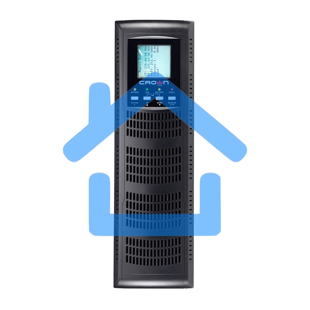 Источник бесперебойного питания CROWN On-Line CMUOA-300X-6K 6000VA/5400W, корпус металл, TOWER&RACK, 3U+3U, АКБ 16*12V/7AH, PF-0.9, AVR 110-300V, порт USB+RS-232, EPO, розетки - клемная колодка (Ph+N+GND), входной кабель 2,5 м, вентилятор охлаждения, авто