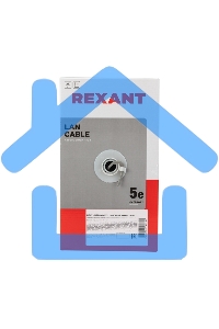 Кабель витая пара Rexant LIGHT U/UTP, категория 5e, ZH нг(А)-HF, 4PR, 24AWG, внутренний, серый, 305 м