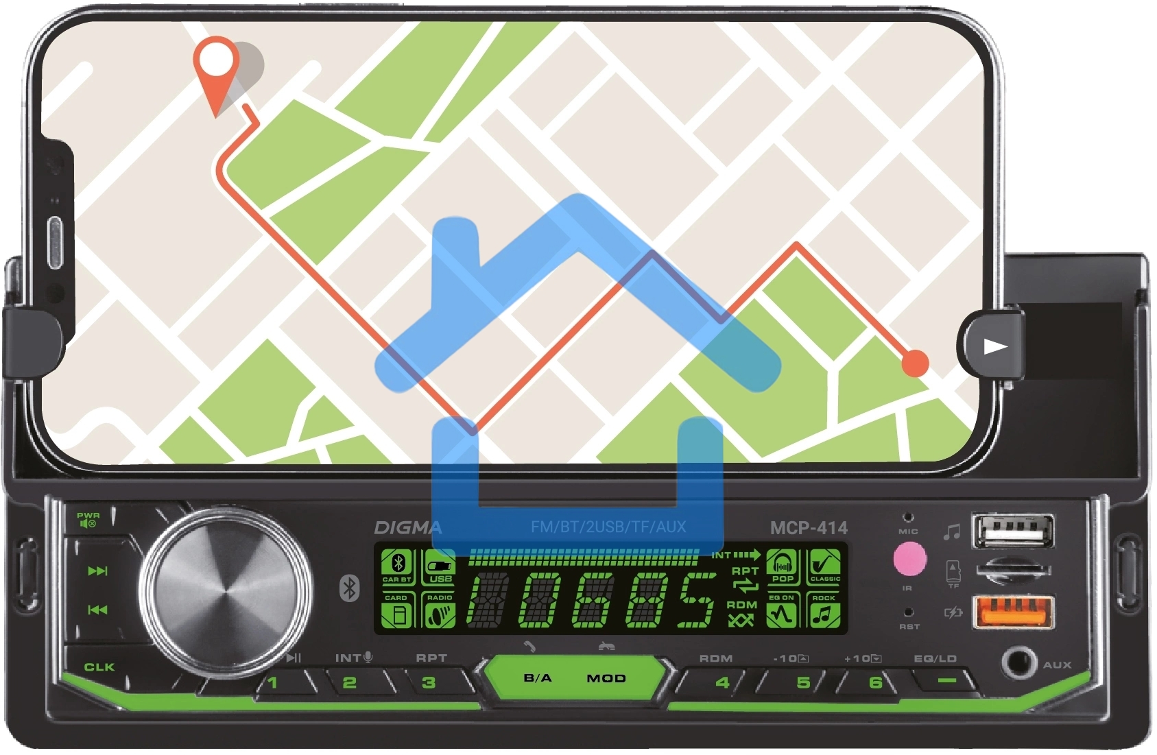 Автомагнитола Digma MCP-414 1DIN 4x45Вт v5.0 USB 2.0 AUX 4 ПДУ