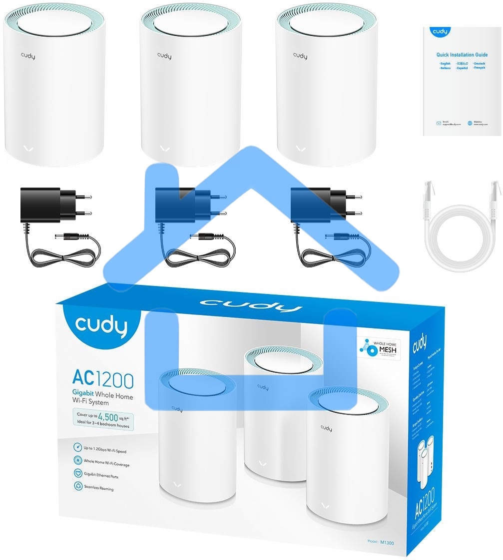 Бесшовный Mesh роутер Cudy M1300 (M1300 3-PACK) AC1200 10/100/1000BASE-TX/Wi-Fi белый (упак.:3шт)