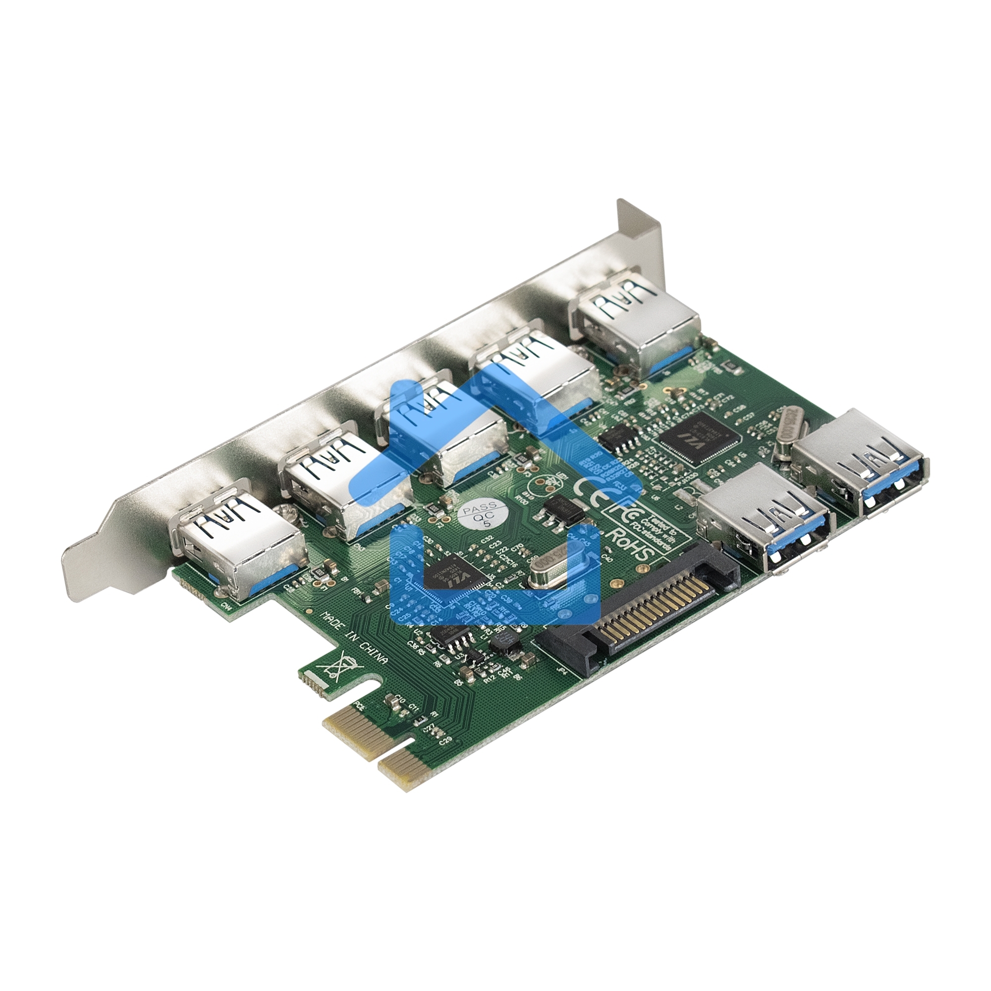 Контроллер ExeGate EXE-317 PCI-E 2.0, 5*USB 3.0 ext + 2*USB 3.0 int, разъем доп.питания (OEM)