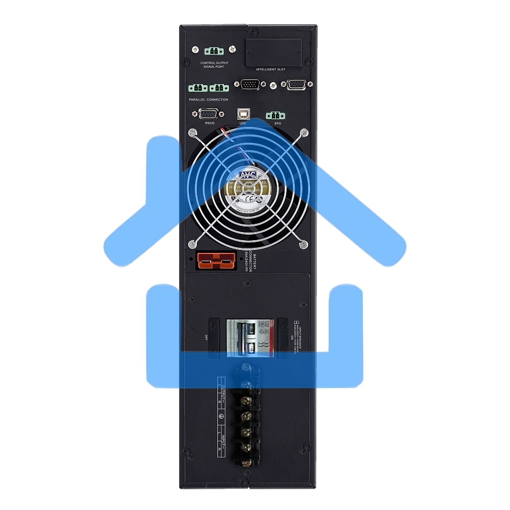 Источник бесперебойного питания CROWN On-Line CMUOA-300X-6K 6000VA/5400W, корпус металл, TOWER&RACK, 3U+3U, АКБ 16*12V/7AH, PF-0.9, AVR 110-300V, порт USB+RS-232, EPO, розетки - клемная колодка (Ph+N+GND), входной кабель 2,5 м, вентилятор охлаждения, авто