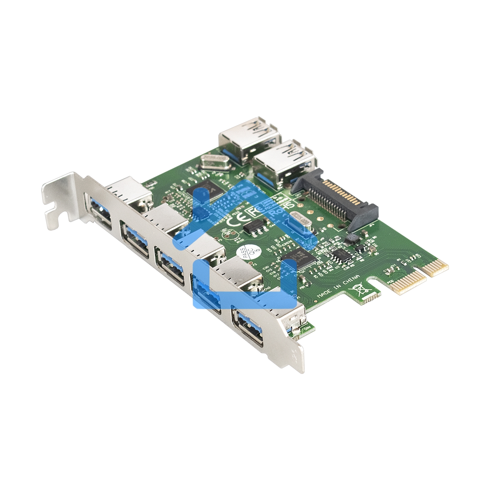 Контроллер ExeGate EXE-317 PCI-E 2.0, 5*USB 3.0 ext + 2*USB 3.0 int, разъем доп.питания (OEM)