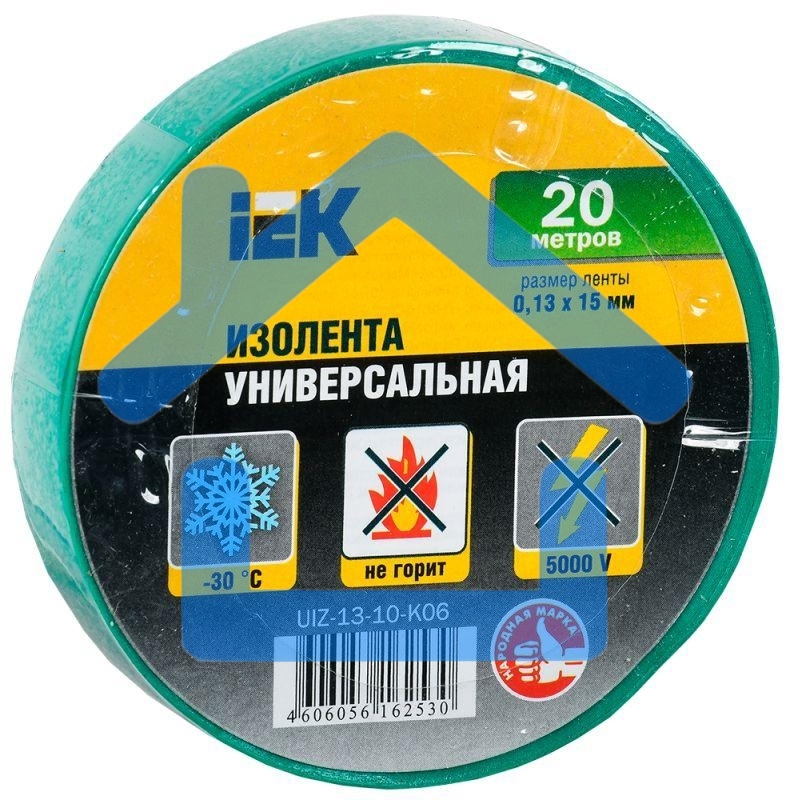Изолента Iek UIZ-13-10-K06 0,13х15 мм зеленая 20 метров ИЭК
