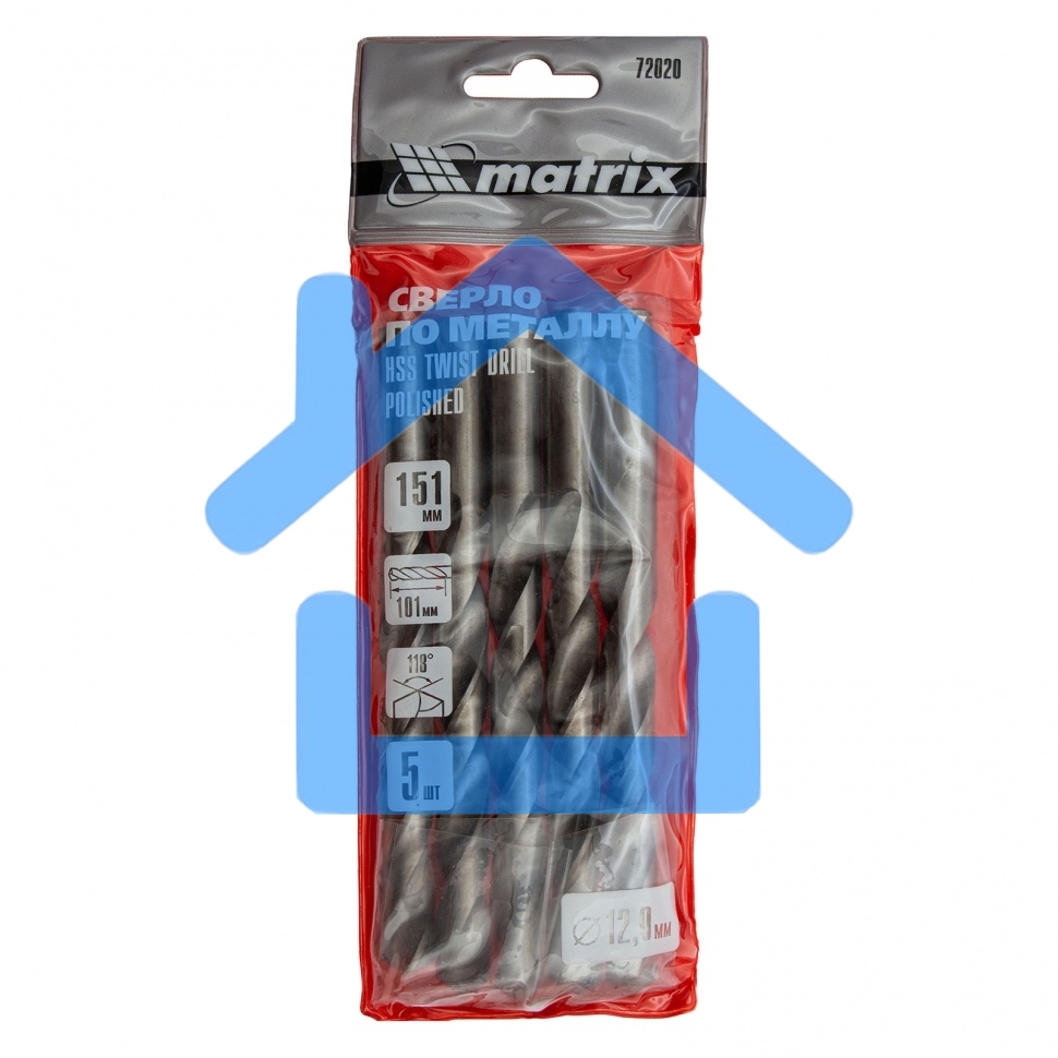 Сверло по металлу Matrix, 12 мм, полированное, HSS, 5 шт. цилиндрический хвостовик