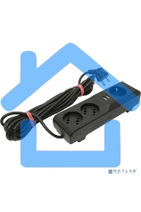 Сетевой фильтр Surge protector Pilot 3G 3xGP euro outlets, 10А/2.2кВа, 2xUSB, 7m, черный