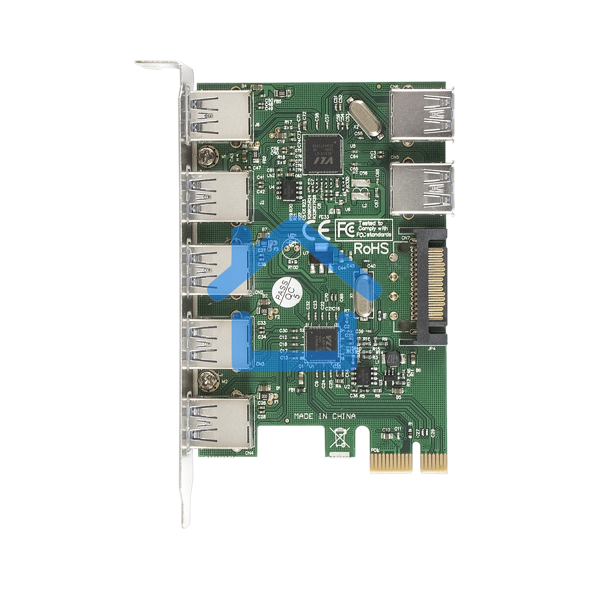 Контроллер ExeGate EXE-317 PCI-E 2.0, 5*USB 3.0 ext + 2*USB 3.0 int, разъем доп.питания (OEM)