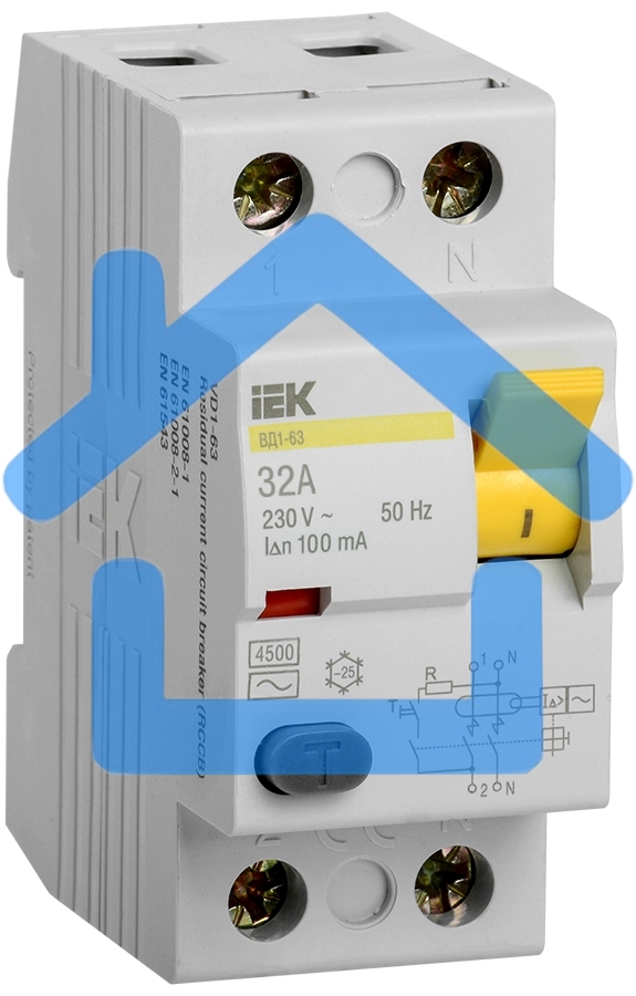 Выключатель дифференциального тока (УЗО) 2п 32А 100мА тип AC ВД1-63 ИЭК MDV10-2-032-100