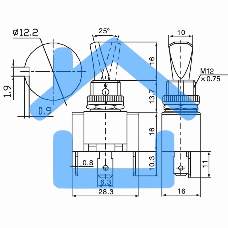 Тумблер 12V 30А (3c) ON-OFF однополюсный с красной LED подсветкой Rexant