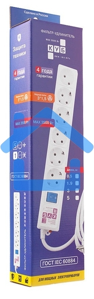 Сетевой фильтр Power Cube 1,9 м 6 розеток (белый) 16B/3,5кВт