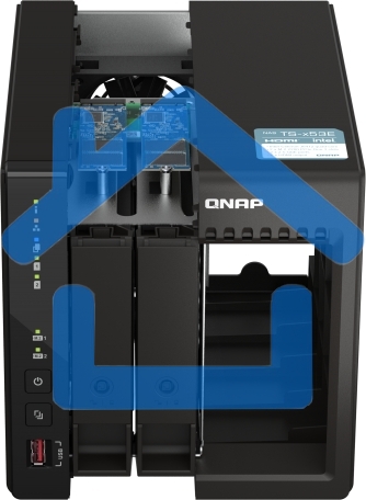 SMB QNAP TS-253E-8G NAS, 2-tray w/o HDD. 2xHDMI-port. 4-core Celeron J6412 2-2.6 GHz, 8Gb DDR, 2x2.5Gb LAN, 2 x M.2 2280 PCIe Gen 3 x2, 2x USB 3.2 Gen 2 (10Gbps) Port, 2x USB 2.0 port